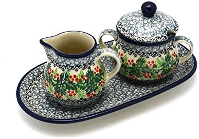 Polish Pottery Cream & Sugar Set - Holly Berry