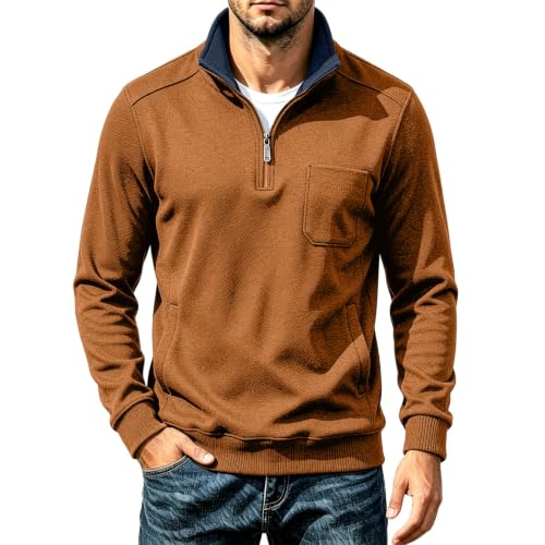 Elneeya Mens Long Sleeve Shirts Fleece Textured Trendy Half Zip Pullover - image 1