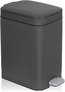 rejomiik Small Bathroom Trash Can with Lid Slim Soft Close Garbage Can Step Wastebasket Container Trash Bin for Office Bedroom Kitchen Living Room (2.6 Gallon Dark Gray)