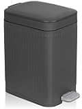 rejomiik Small Bathroom Trash Can with Lid Slim Soft Close Garbage Can Step Wastebasket Container Trash Bin for Office Bedroom Kitchen Living Room (2.6 Gallon Dark Gray)