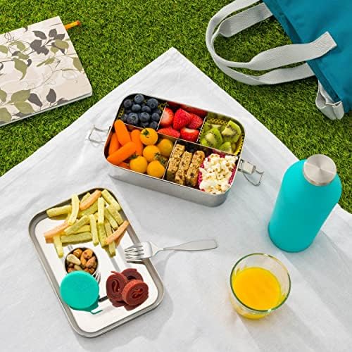Earth Caretakers Collective Large Leakproof Stainless Steel Bento Lunchbox, 50ml Leakproof Sauce Pot, Eco-friendly, Plastic Free, Reusable, Perfect for Adults or Children, School or Office, 1400ml