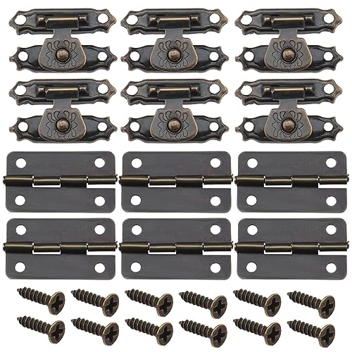 EMSea 36Pcs Box Latch Hasps & Hinges with Screws Antique Small Hinges Vintage Door Hinges Accessories for Wooden Box Jewelry Box Cabinet Bronze