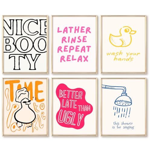 Funny Bathroom Wall Art Decor Minimalist Fun Duck Prints Canvas Wall Decor Modern Humorous Bath Pictures Funny Cute Duck Painting Shower Artwork Poster for Bathroom 8x10 Inch Unframed Set of 6