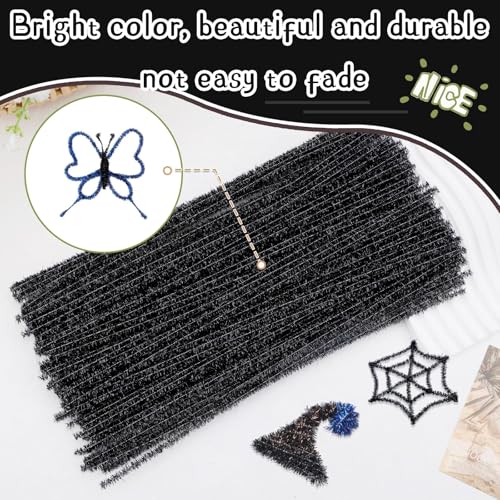 Image of Hssugi 100PCS Pipe Cleaners, Glitter Black Chenille Stems Craft Supplies | Chenille Stems Pipe Cleaners, Pipe Cleaners Bulk for Hair Fuzzy Sticks for DIY Art and Craft Projects Home Decoration