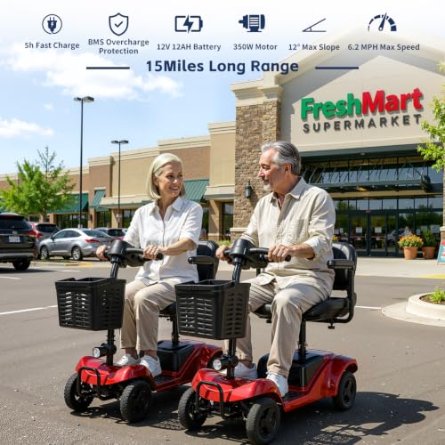 Image of 4 Wheel Mobility Scooter, Electric Scooter with Seat,Lightweight Mobility Scooter with Removable Battery. 6 MPH High Speed 265 lbs Capacity, Foldable Design (Basic Model-Yellow)
