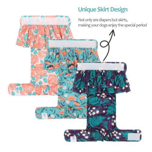 Image of CuteBone Female Dog Diapers with Skirts 3 Pack Reusable Puppy Dresses Pants for Heat Cycle Period QBD37S