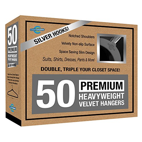 Closet Complete Premium True Heavyweight Velvet Hangers, 50, Heather Grey, 50 Count