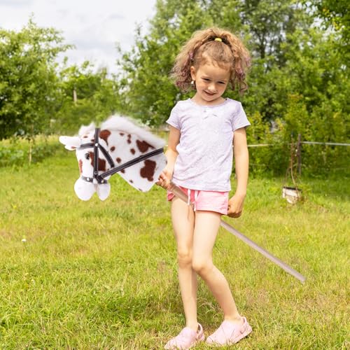 Image of Linzy Toys 35.5 inch Plush Stick Horse - Funny Hobby Horse with Pony Sound, Soft Realistic Mane & Durable Leather Reins, Pretend Play Riding Toy for Boys & Girls Ages 3+ (Spotted)