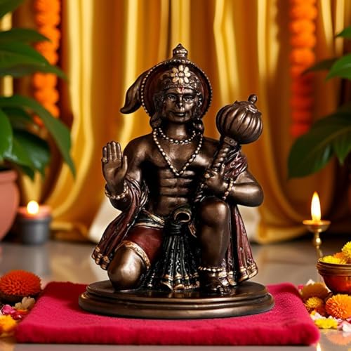 Image of Hanuman Ji Murti for Car Dashboard Idol Polyresin 3 inch Antique Colour, Home & Office Decor Statue, Living Room Show Piece, New House Warming, Birthday, Diwali Gift Item