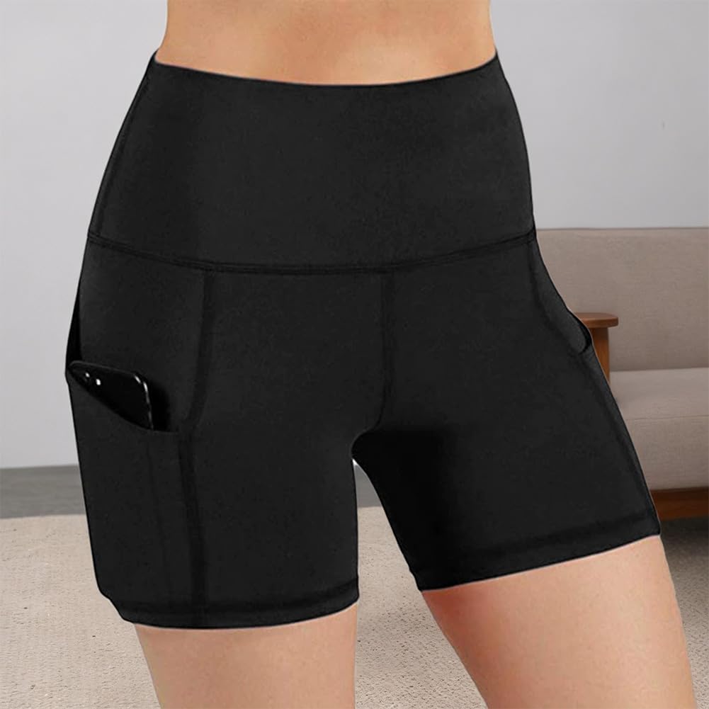 Large Size Solid Yoga Shorts with Side Pocket High Waist Butt Lifting Tights