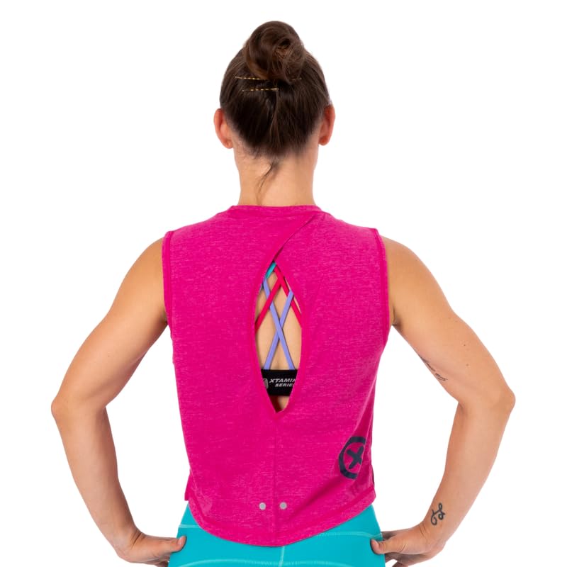 Camiseta sin Mangas Mujer Ecoactive WOD Tank Powered by Coffee Pink/Navy, Camiseta Deportiva Crop, Tejido Ecoactive, Back Loop, Costuras Planas, para Correr o Cross-Training