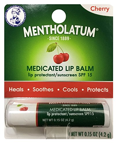 Mentholatum Medicated Lip Balm SPF 15 Cherry, 0.15 oz (Pack of 2)
