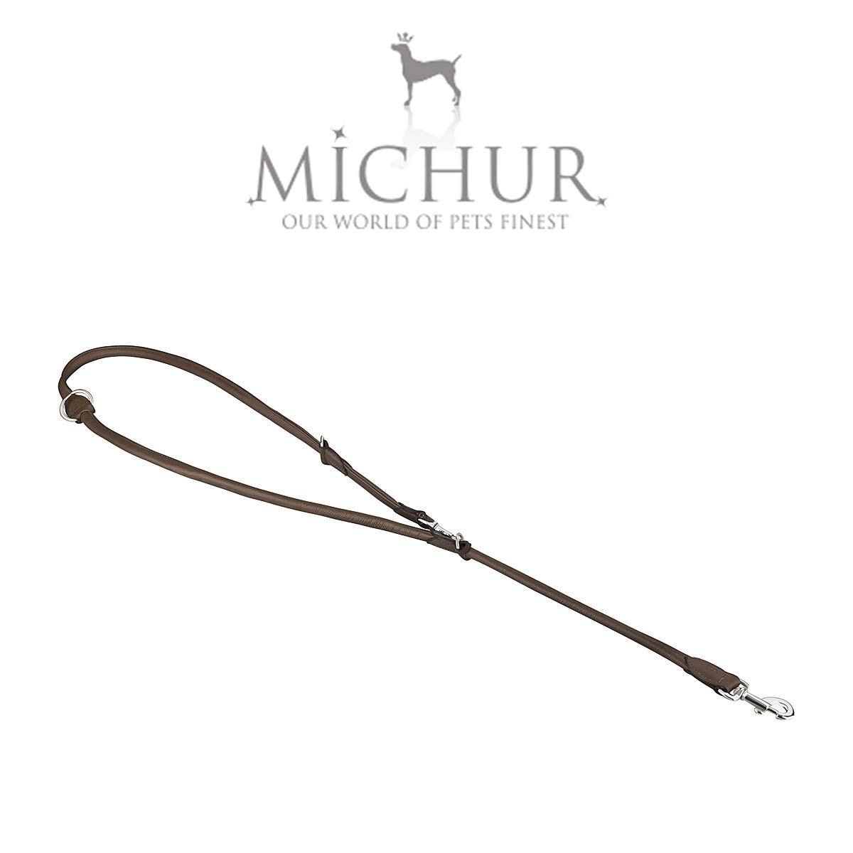 MICHUR Santiago Braun Hundeleine Leder, Lederleine Hund, Führleine, Rundleine, längenverstellbar, größenverstellbar, verstellbar Leine, Braun, in verschiedenen Größen erhältlich