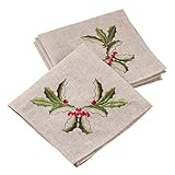 SARO LIFESTYLE QX653.N20S Embroidered Holly Design Linen Blend Napkin - Set of 4, 20