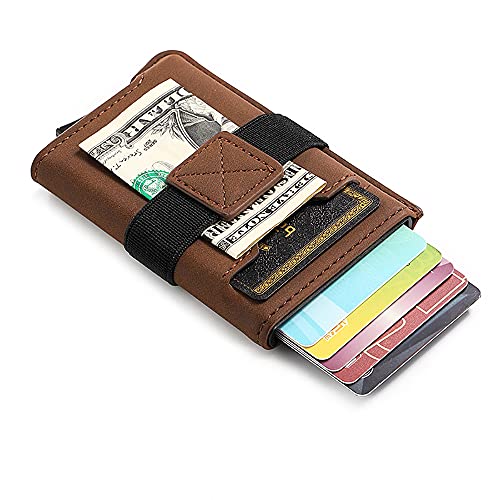 Mini kaarthouder portemonnee heren clip - creditcardhouder met RFID-blokkering met geldhouder in geschenkdoos - RFID-portemonnee kaarthouder, Bruin - Image 5