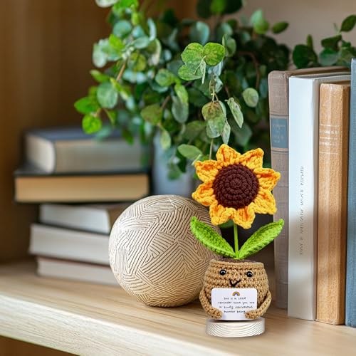Image of Handmade Positive Sunflower Crochet Doll with Card - This is A Little Reminder Coworker Gifts - Appreciation Gift for Coworker - Thank You Coworker Presents - Social Worker Gifts for Employee