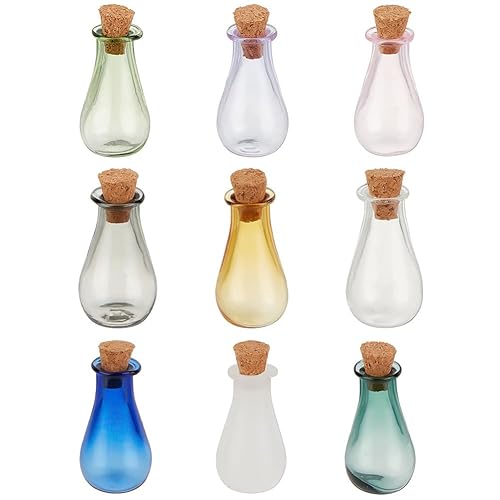 PH PandaHall 9 frascos pequeños de hechizo, 9 botellas de vidrio de 9 colores, frascos vacíos de botella de deseos con tapón de corcho, mini