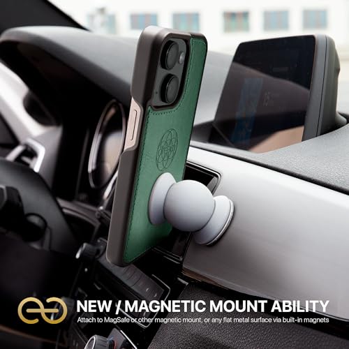 Image of dreem Fibonacci Compatible with iPhone 14 Plus Wallet case / 2-in-1 Shockproof case and Detachable Vegan Leather Folio, MagSafe Compatible, RFID Protection [Green]
