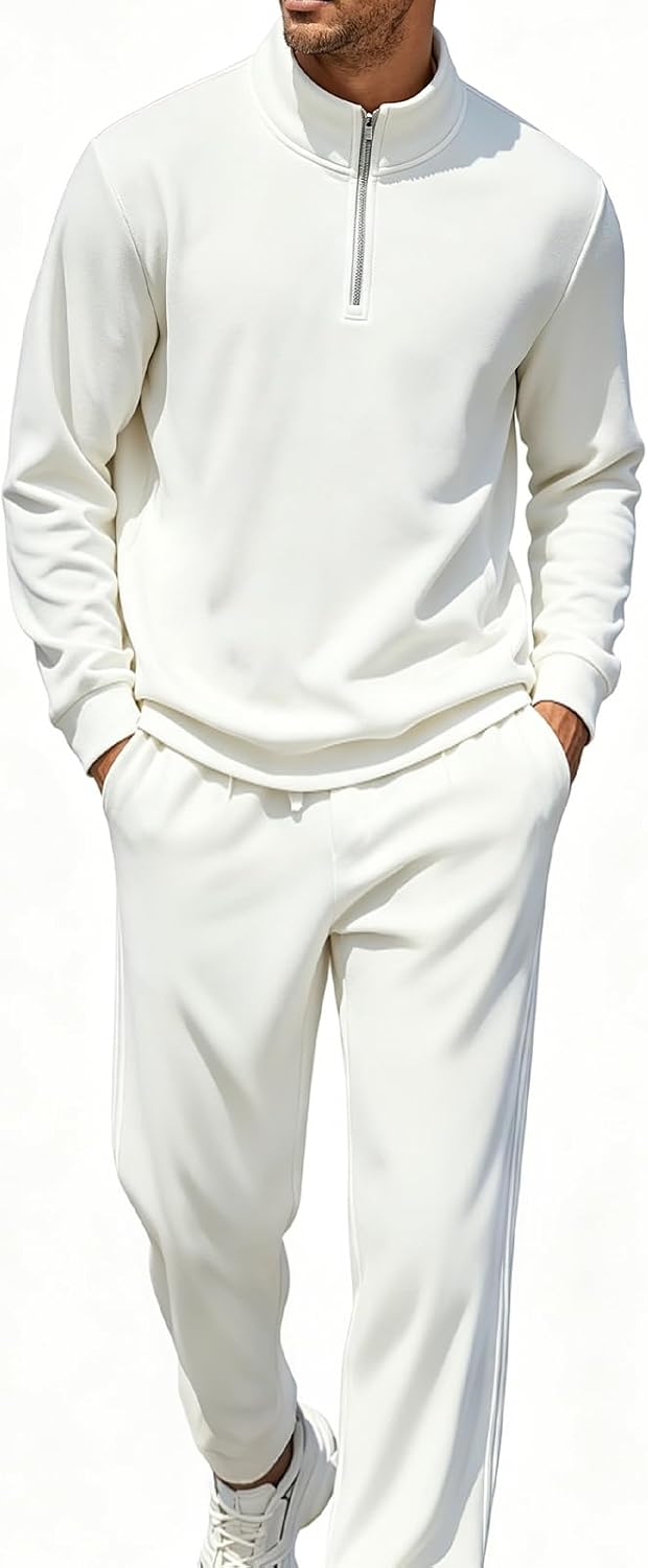 TUVEKE Men's Tracksuits 2 Piece Sets Quarter Zip Athletic Sweatsuits Casual Long Sleeve Sweat Suits For Mens Jogging Outfits