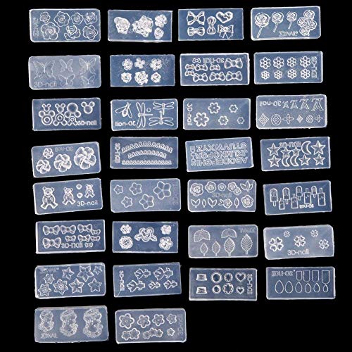ForU-1 Nail Art Acrylic Mold 30Pcs Mix Design DIY 3D Silicone Nail Art