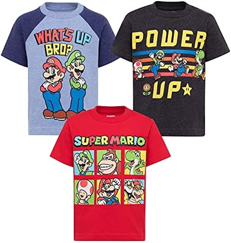 Super Mario Nintendo Boys 3 Pack T-Shirts Luigi Bowser Yoshi Toad Donkey Kong
