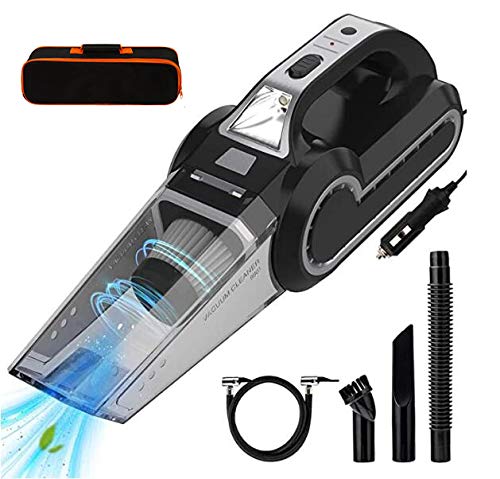 4-in-1 Portable Car Vacuum Cleaner,Handheld Vacuums,Mutifunction Car Vacuums Cleaner with Searchlight,Tire Pressure Gauge and Car Inflator,120W DC 12V UP to 6500Pa Powerful Suction
