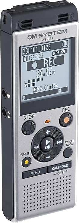 OM SYSTEM Olympus WS-882 Digital Voice Recorder, with Linear PCM/MP3 Recording Formats, USB Direct, 4gb Playback Speed and Volume Adjust, File Index, Erase Selected Files