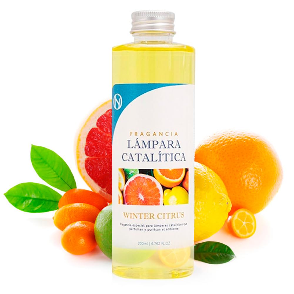 Pack Ahorro Lámpara Catalítica Mosaico Bicolor + Fragancia Aroma Winter Citrus 200ml. Elimina malos olores e impurezas, perfuma y limpia.
