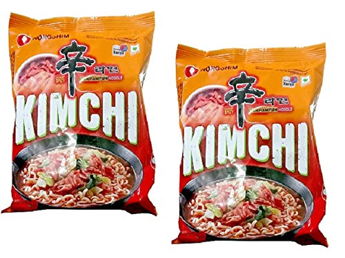 Nongshim Shin Ramyun Kimchi Instant Noodles 120Gm*2Pack,Non Vegetarian (Imported)