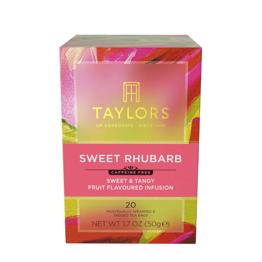 Taylors of Harrogate Sweet Rhubarb, Herbal Tea, Individually Wrapped Bags, 20 Count (Pack of 1), Vibrant, Refreshing and Sweet, Caffeine-Free, Enjoy Hot or Iced, 20 Teabags