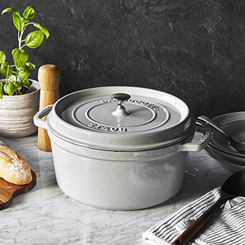 Image of Staub Cast Iron 7-qt Round Cocotte - White Truffle, Made in France