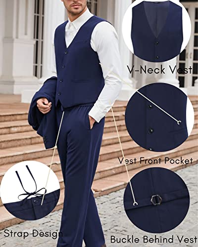 TURETRENDY Mens 3 Piece Suits Casual One Button Blazer Lightweight Beach Coats Vest and Pant Suit3