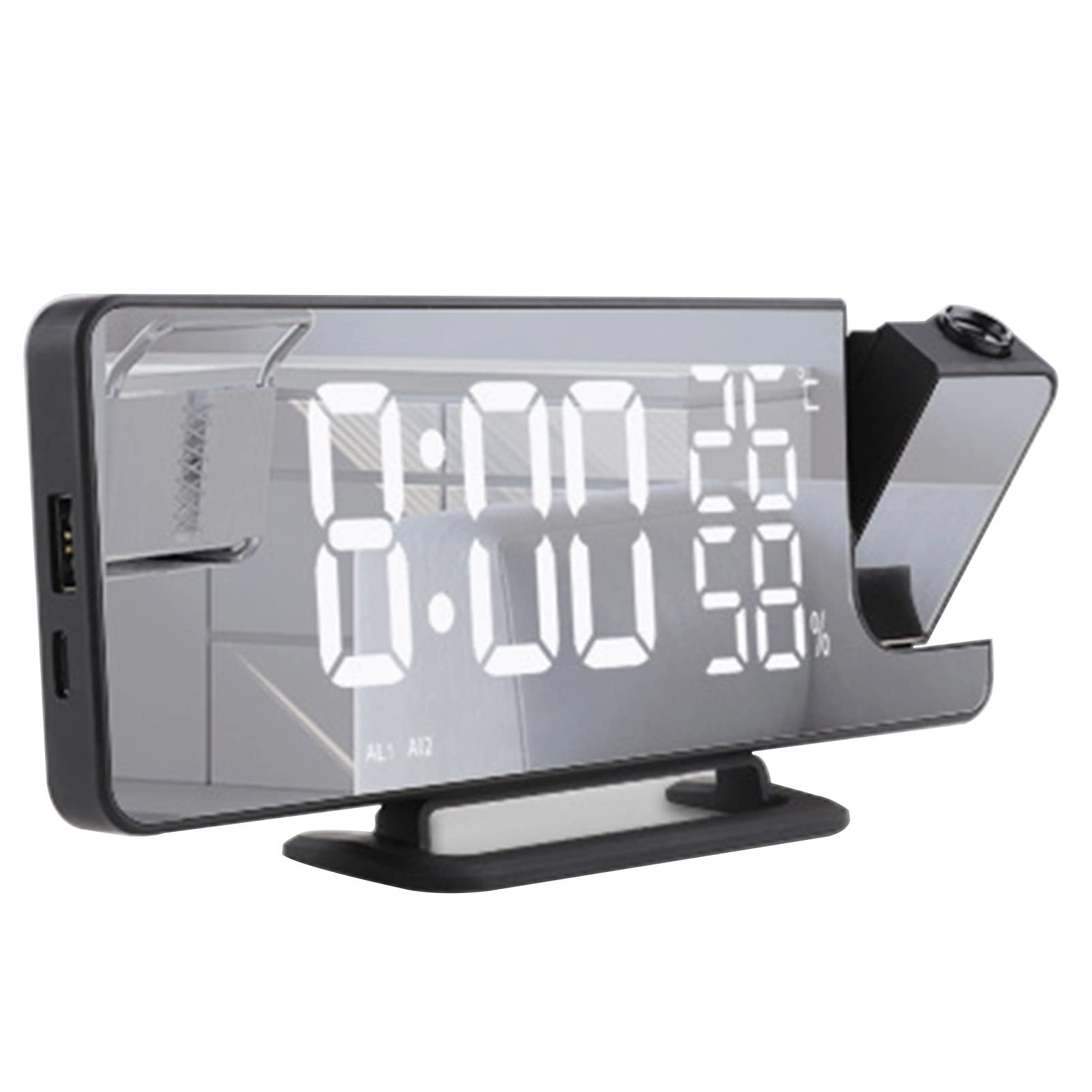 Réveil de Projection pour la Chambre, avec Radio FM, Affichage de Température et D'humidité, Projecteur de 180 °, Sieste, Réveil Numérique