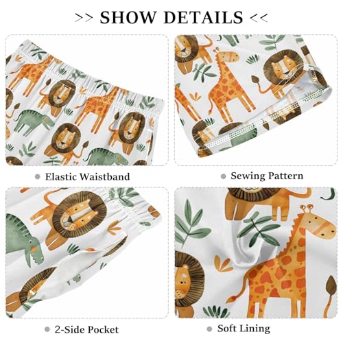 ALAZA Giraffe Leaf Lion Pajama Shorts Elastic Waist Casual Sleep Shorts with Pockets Size 6-143