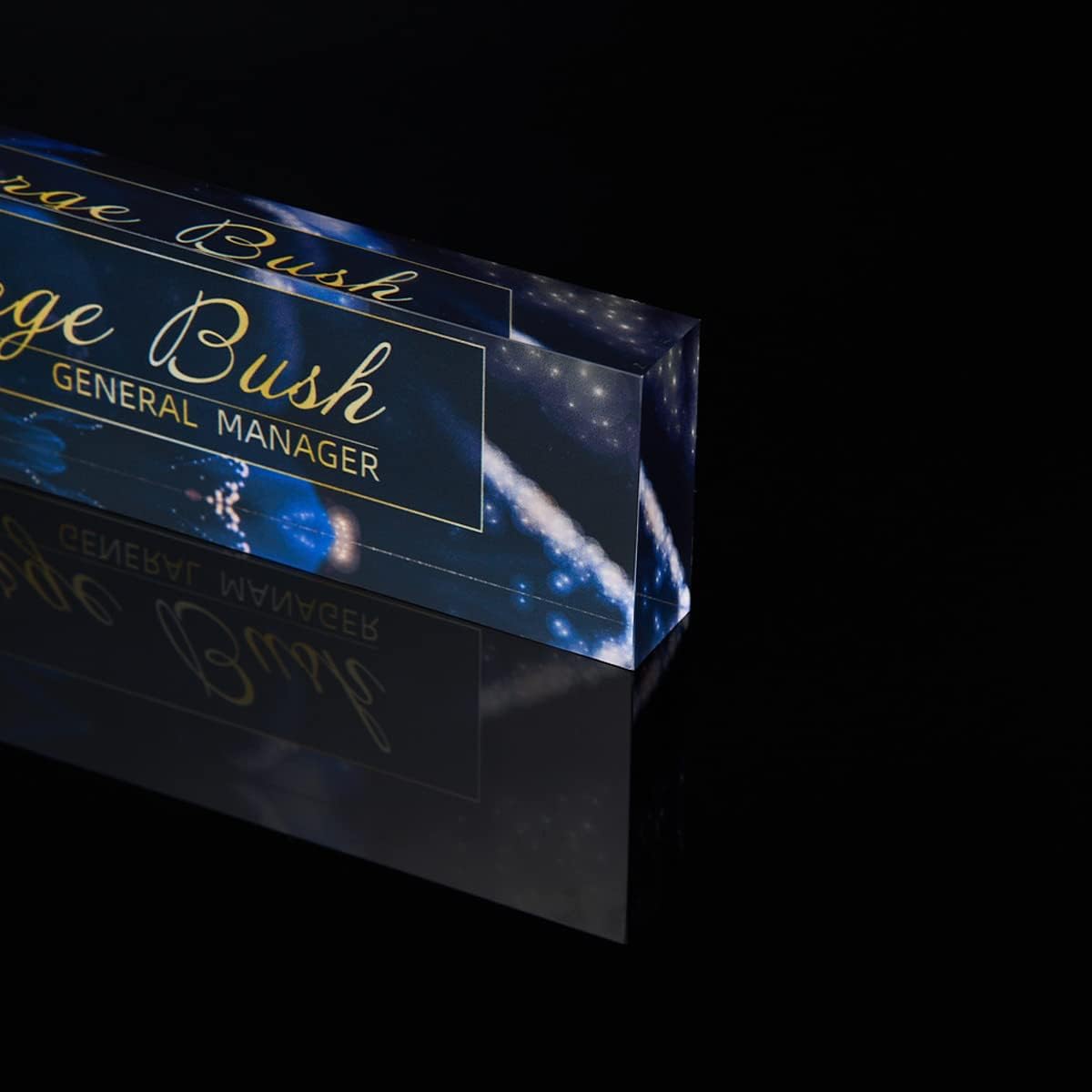 Personalized Office Desk Name Plate | Unique Designed Name Plates On Acrylic Glass Block | Office Desk Decor Nameplate | Custom Name Plates for Desks (Flower&Gold)