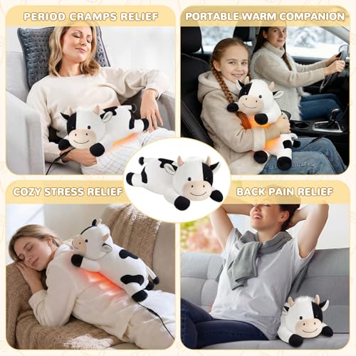 Image of Cow Heating Pad for Period Cramps Menstrual Pain Relief, Portable Electric Heat Pads USB Powered, Cute Stuff Cow Plush Heated Stuffed Animals Gift, Gifts for Women Teen Girls Birthday Christmas Easter