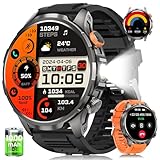 Smartwatch Herren mit 1000mAh Akku/LED Taschenlampen, 1.91" AMOLED 5ATM Smartwatch Militär Fitness Tracker mit Telefonfunktion, 113 Sportmodi Sportuhr/24/7 Herzfrequenz/Schlafmonitor/SpO2/iOS Android