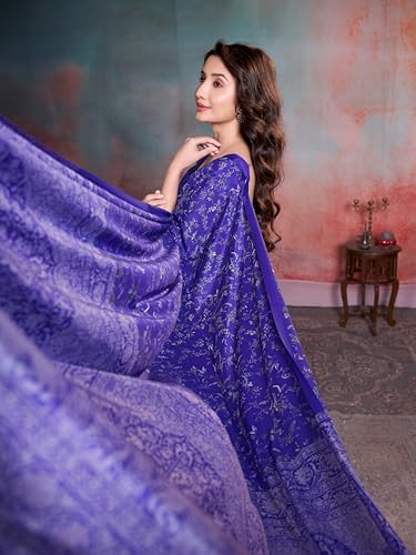 Image of Garden Vareli Floral Print Crepe Saree With Unstitched Blouse Piece