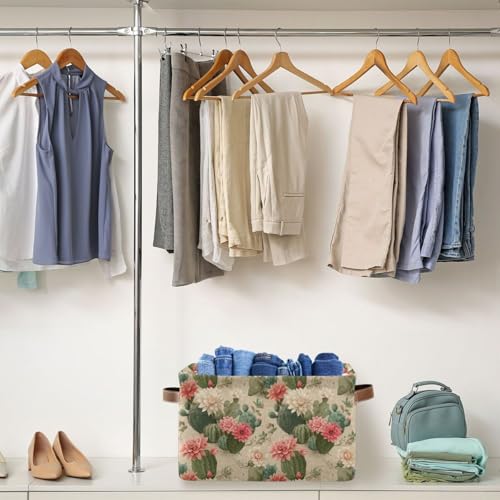 Image of Aslsiy Storage Basket Cute Cactus Print Pattern Nursery Bins Baby Box Canvas Clothes Shelf Basket Laundry Hamper Gift Baskets for Home Closet 1 Pcs