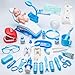 HYISHION 30 Pezzi Valigetta Dottoressa Bambina Kit Medico Giocattolo Camice Dottore Gioco Bambini 3 4 5 Anni,Blu,30pcs