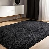 benuta Basic Tapis Poil Long Sohari   Noir 120x170 cm   Lavable   Minimaliste   Doux   pour Chambre, Couloir, Salle à Manger   Compatible avec Chauffage au Sol
