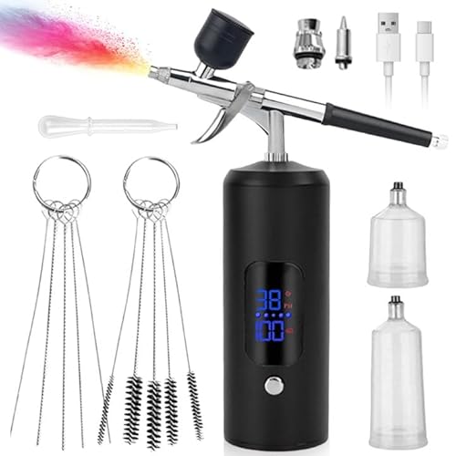 Airbrush Set Mit Kompressor, 38PSI Kabelloses Airbrush, Handheld Airbrushpistole, Wiederaufladbare Airbrush Kit Für Nageldesign Kuchendekoration, Makeup, Tattoo-Modellierung(Schwarz)