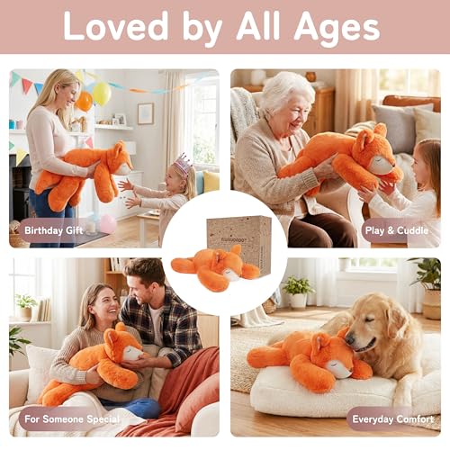 Image of Niuniu Daddy Fox Weighted Stuffed Animals for Kids & Adults, 25 inch | 5lb Large Weighted Plushies Pillow for Sleeping and Calming, Cute Lying Plush Toy Huggable Gift for Everyday Comfort