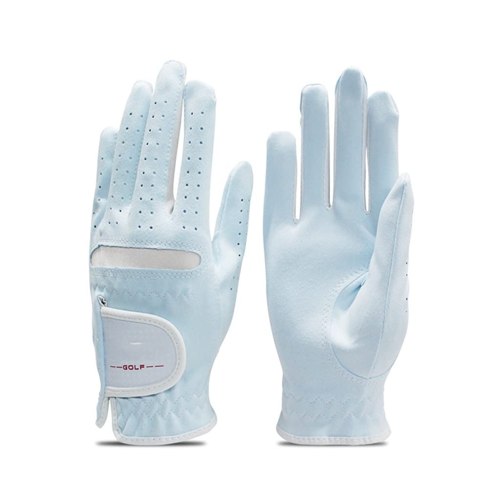Paquete de 1 par de Guantes de Golf para Mujer, de Microfibra Suave, Transpirables, Azules, para Deportes de Izquierda y Derecha para Mujer (Talla pequeña 17)