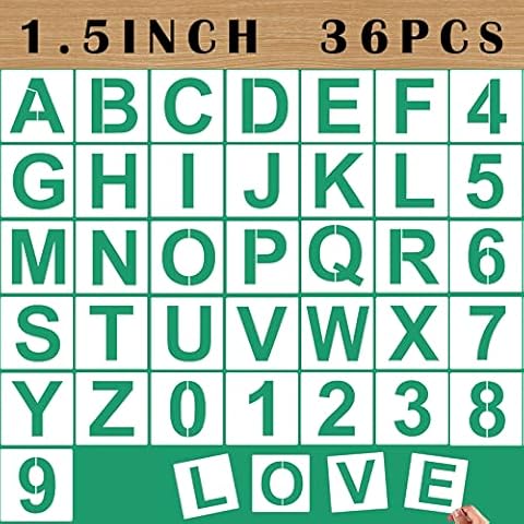 Mossdecal 36PCS Letter Stencils 1.5 inch Reusable Plastic, Small Alphabet Craft Stencils and Number, Letter Stencils for Painting on Wood, Wall, Fabric, Tracing, Rock, Chalkboard, Signage Cover
