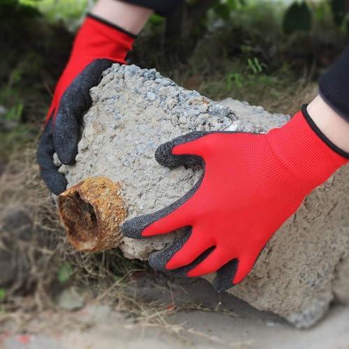 Image of 5Pair Nylon Knitted Latex Rubber Coated Safety Hand Protection Working Gloves For Anti Cut Heat & Fire Resistant Industrial Gloves For Men Women (PACK OF 10Gloves) (RED /BLACK-5PAIR)