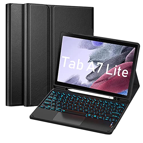 SsHhUu Tastatur Hülle mit Touchpad für Galaxy-Tab A7 Lite 8.7" Model SM-T220/T225/T227, QWERTZ Beleuchtete Magnetisch Abnehmbarer Tastatur mit Hülle für A7 Lite, 8.7", Schwarz Cover