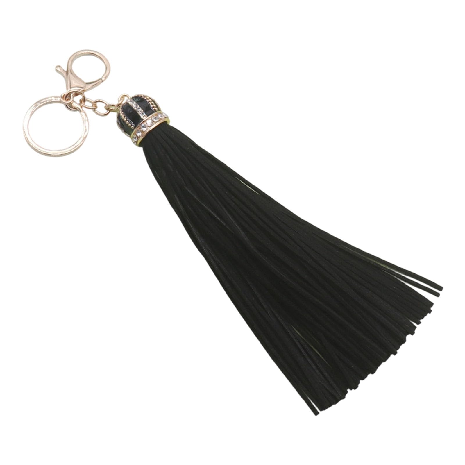 Baodss Elegant Crowns Keychain With Glittering Rhinestones And Soft Leather Tassels Bag Pendant For Purse Or Bag Accessory
