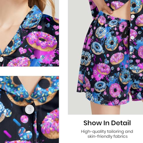 Image of Funny Satin Pajamas Set for Women Button Down Sleepwear Print Pjs Set 2 Piece Short Sleeve Loungewear Gift for Women