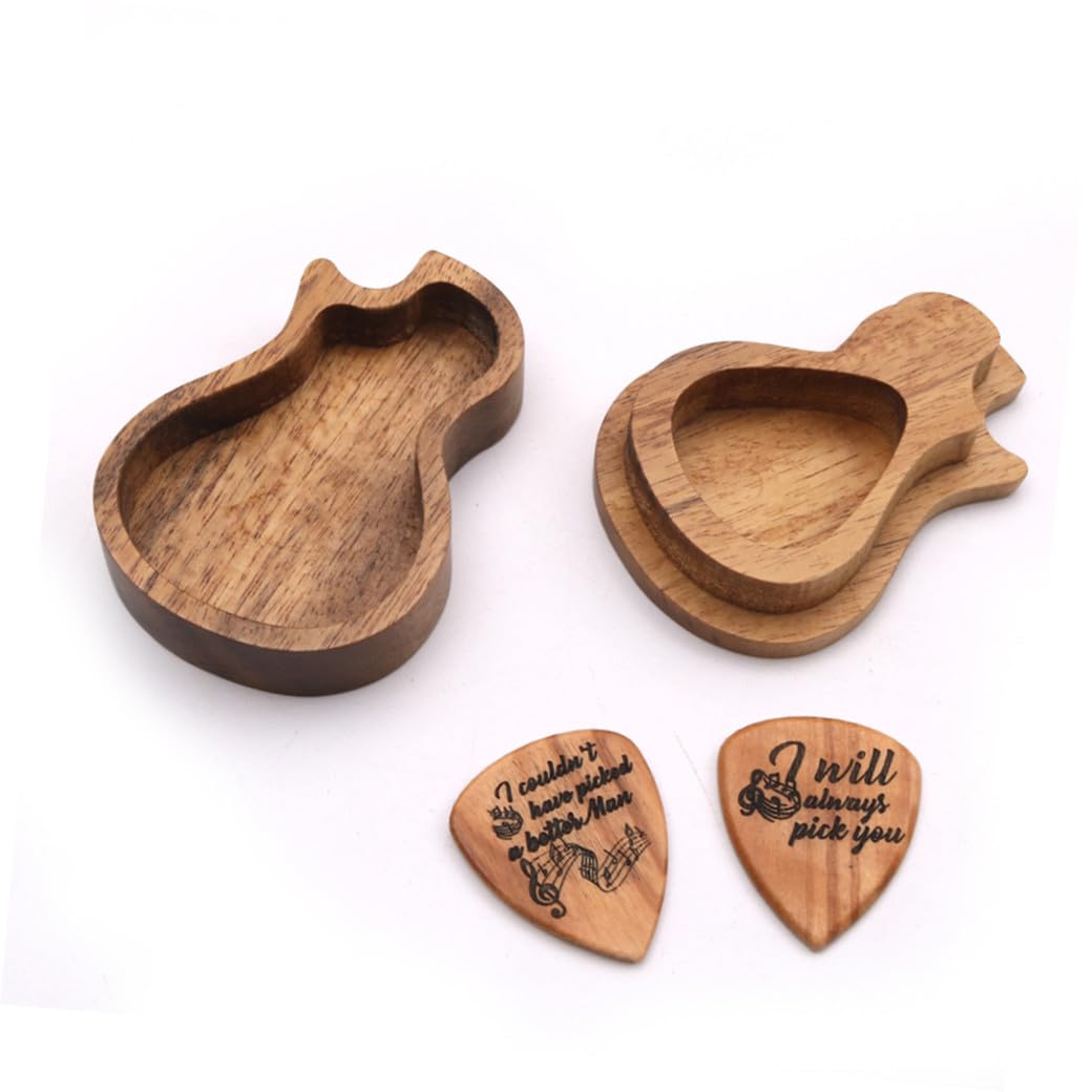 ifundom 2juegos Caja Forma De Guitarra para Púas Púas De Madera Accesorios para Guitarristas Logo para Guitarra Ukelele